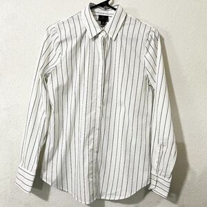 Worthington White Long Sleeve Black Dobby Stripe Button Down Blouse NWT‎ Small